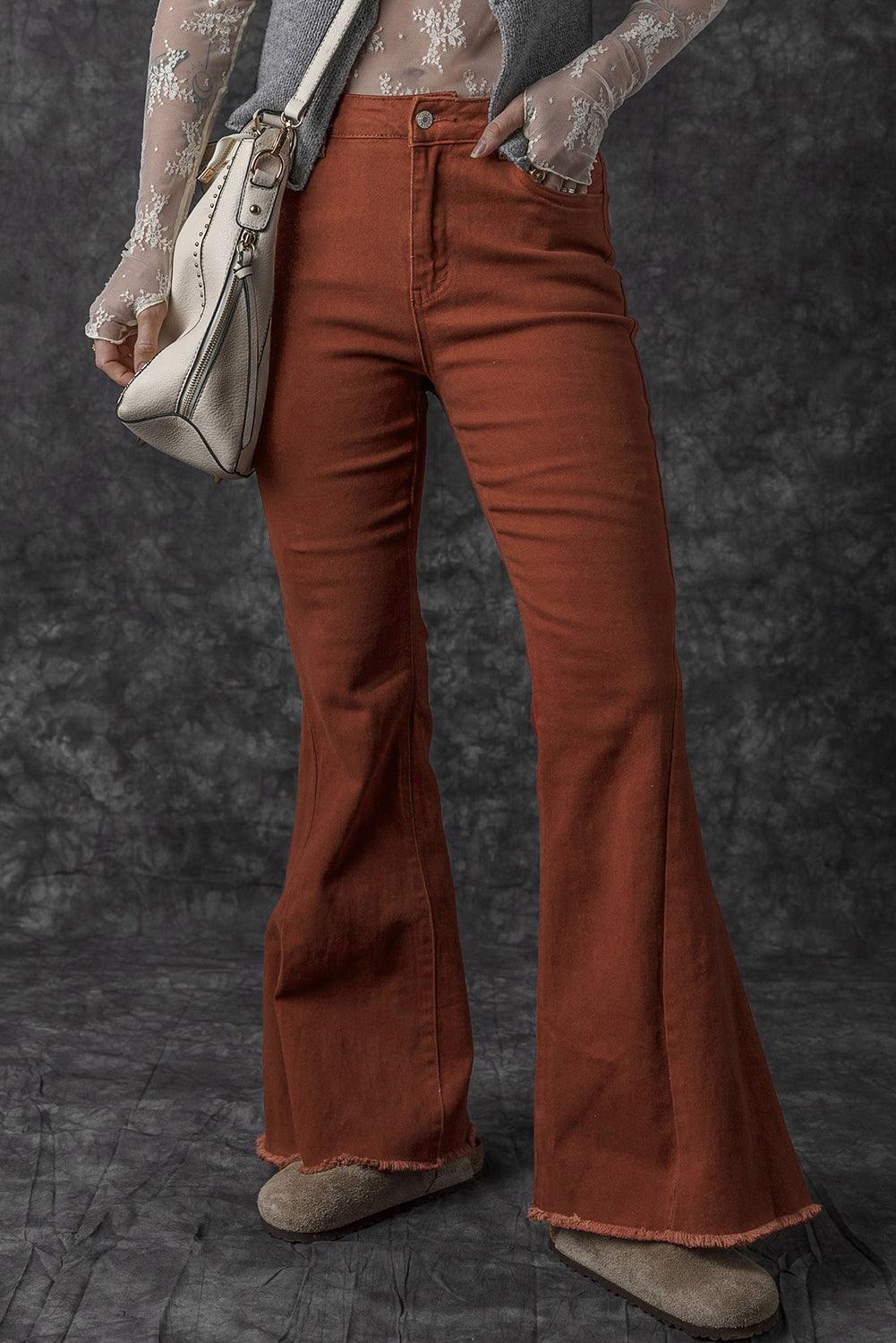 High Waist Raw Hem Flare Jeans


		Designed for daily occasions, these elegant flared jeans are stylish
	
	
		The high waistline is very flattering to bring a slender figure
	
	
		The desBottomsDalilly Designs BoutiqueHigh Waist Raw Hem Flare Jeans