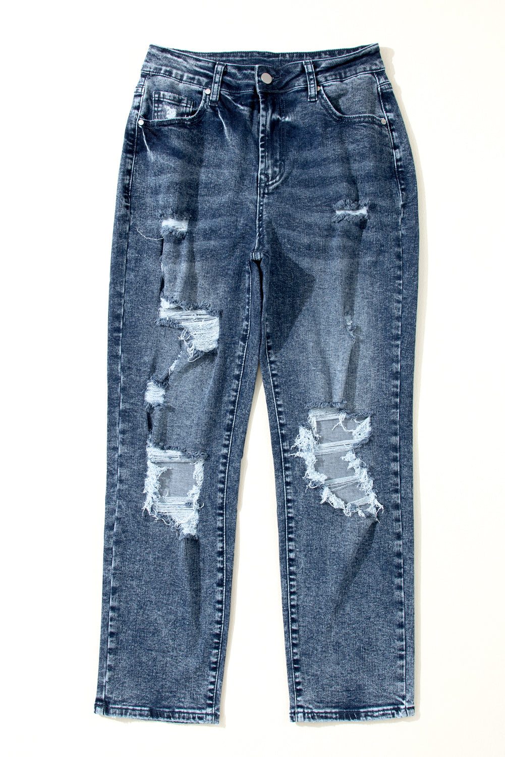 Navy Blue Light Wash Frayed Slim Fit High Waist Jeans


		We highly recommend these trendy light-wash jeans
	
	
		The high waistline paired with a slim fit makes your legs look longer
	
	
		The ripped design isBottomsDalilly Designs BoutiqueNavy Blue Light Wash Frayed Slim Fit High Waist Jeans