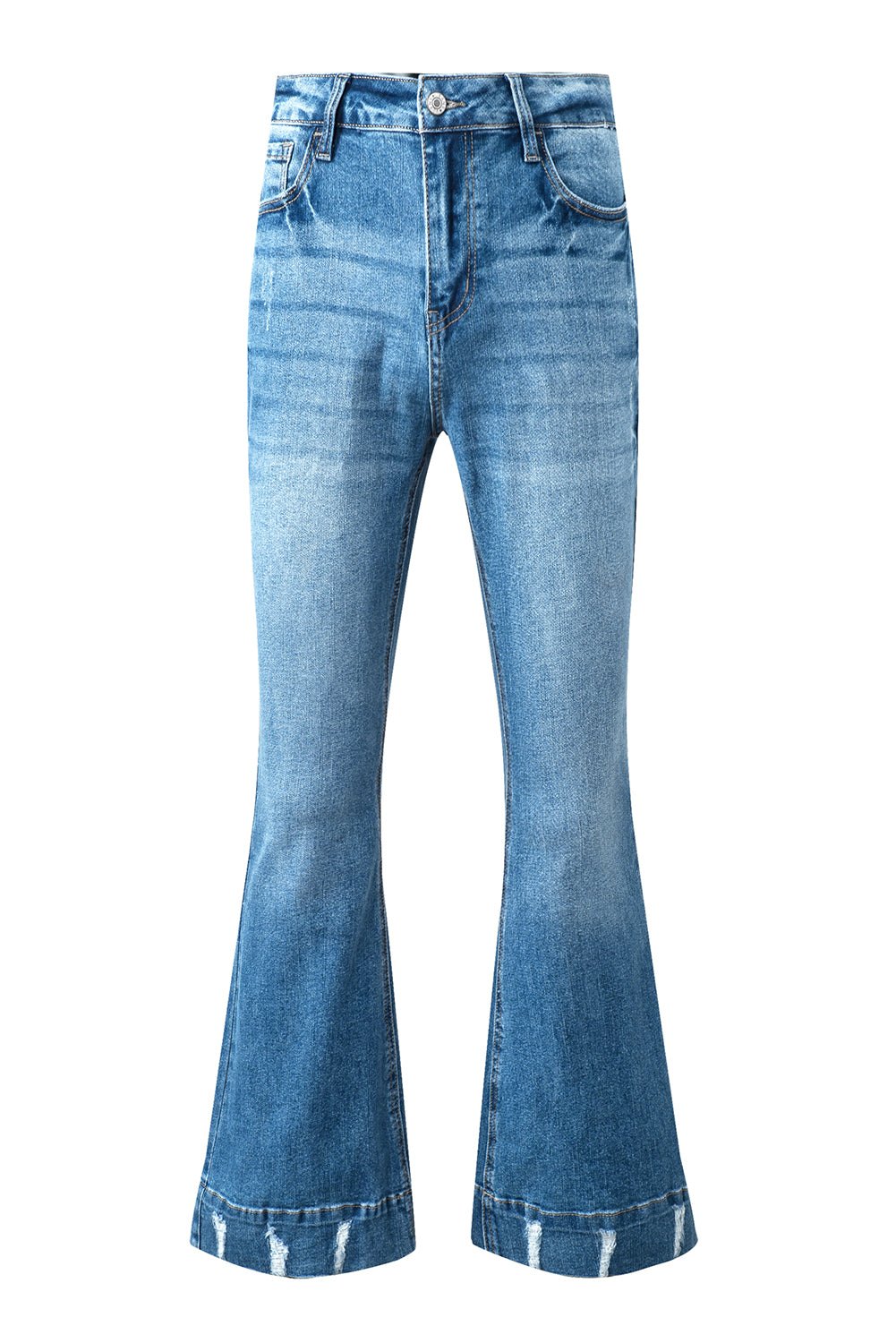 Sky Blue Slight Distressed Medium Wash Flare Jeans


		Designed for daily occasions, these stylish flared jeans won't let you down
	
	
		The high waistline is very flattering to bring a slender figure
	
	
		BottomsDalilly Designs BoutiqueSky Blue Slight Distressed Medium Wash Flare Jeans