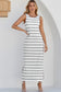 Gray Stripe Print Open Back Sleeveless Maxi Dress with Slits