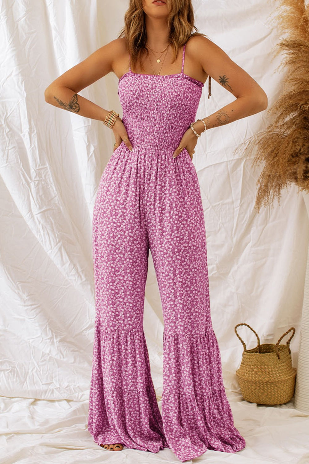 Smocked Printed Wide Strap Jumpsuit
Features: Smocked
Sheer: Opaque
Material composition: 100% polyester
Care instructions: Machine wash cold. Tumble dry low.
Imported


Size
Bust
Waist
HIP
inseam
TopDressesDalilly Designs BoutiqueSmocked Printed Wide Strap Jumpsuit