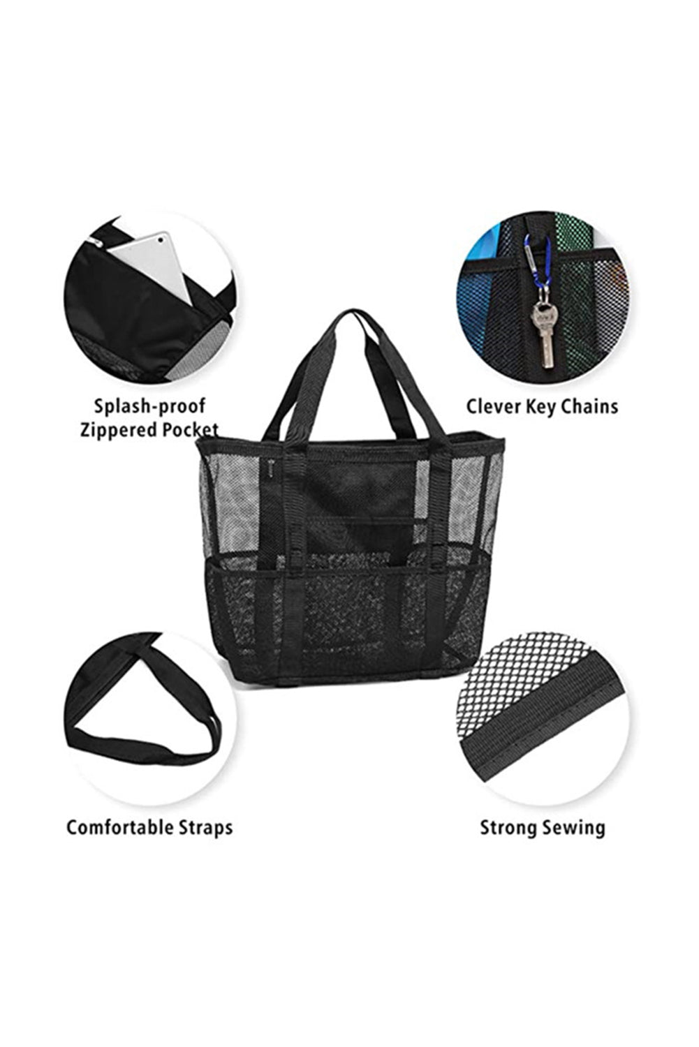 Black Multi-pocket Large Mesh Tote Bag
 Size Chart (CM)



Sizes 



Length
 



Height
 



Width
 






 




 




 





ONE SIZE
 



42~43
 



37~38
 



21~22
 






		This tote bag is perfecShoes & Bags/HandbagsDalilly Designs Boutiqueblack multi-pocket large mesh tote bag