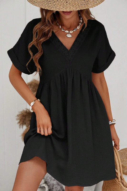 Black Folded Short Sleeve Lace V Neck Mini Dress

 Size Chart (CM)



Sizes 



Bust
 



Waist
 



Sleeve_Length
 



Length
 





Relax
 



Relax
 



Relax
 



Relax
 





S
 



93
 



89
 



29
 



9DressesDalilly Designs BoutiqueBlack Folded Short Sleeve Lace