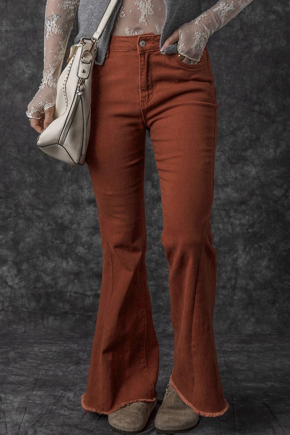 High Waist Raw Hem Flare Jeans


		Designed for daily occasions, these elegant flared jeans are stylish
	
	
		The high waistline is very flattering to bring a slender figure
	
	
		The desBottomsDalilly Designs BoutiqueHigh Waist Raw Hem Flare Jeans