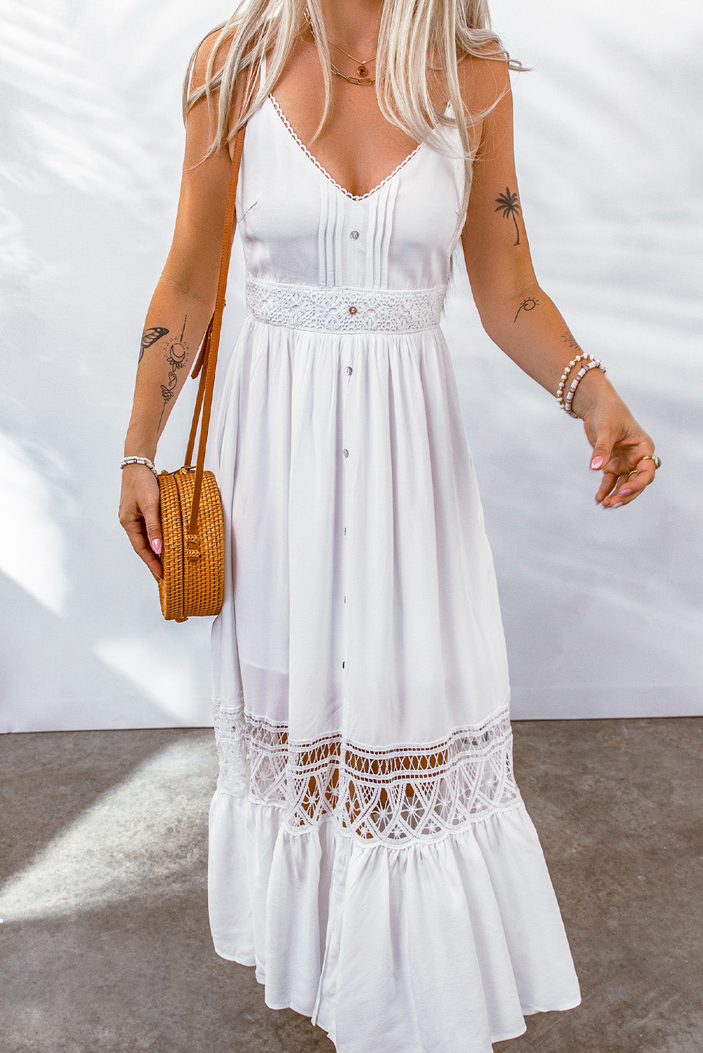 White Lace Splice Button Decor Spaghetti Strap Maxi Dress

Our Lace Splice Button Decor Spaghetti Strap Maxi Dress is giving us all the boho-babe vibes
We can't stop staring at that amazing crochet trim details
Perfect foDressesDalilly Designs BoutiqueWhite Lace Splice Button Decor Spaghetti Strap Maxi Dress