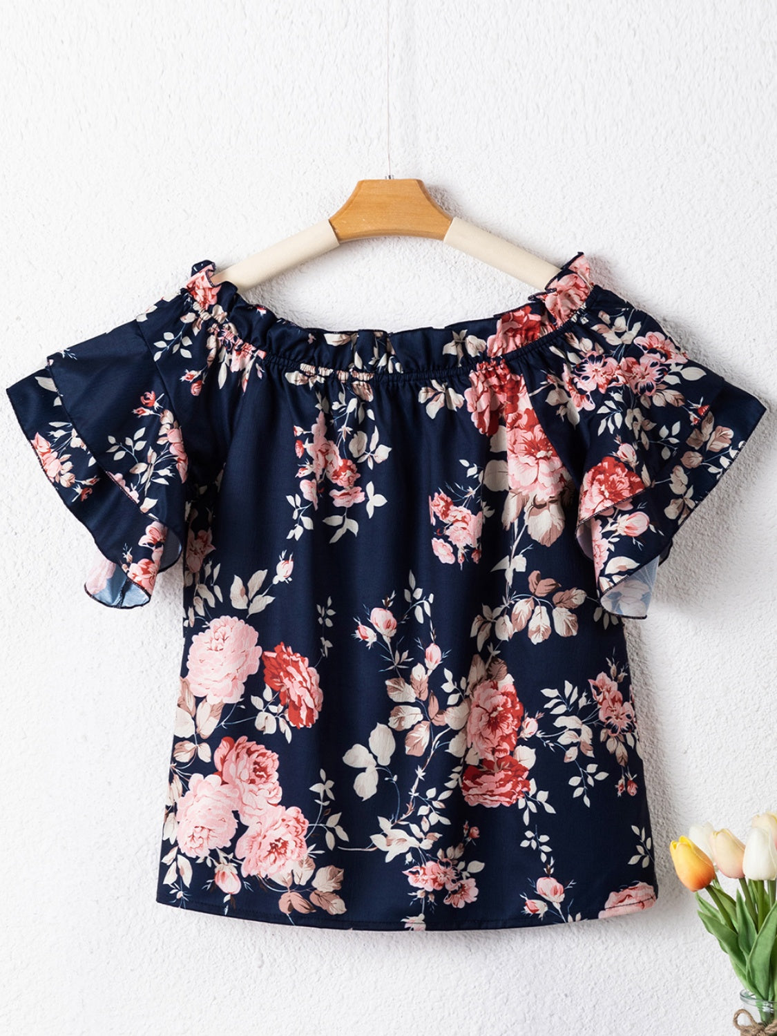 Printed Off-Shoulder Flounce Sleeve Blouse
Features: Frill
Sheer: Opaque
Stretch: No stretch
Material composition: 100% polyester
Care instructions: Machine wash cold. Tumble dry low.
Imported
Product measurTopsDalilly Designs Boutique-Shoulder Flounce Sleeve Blouse