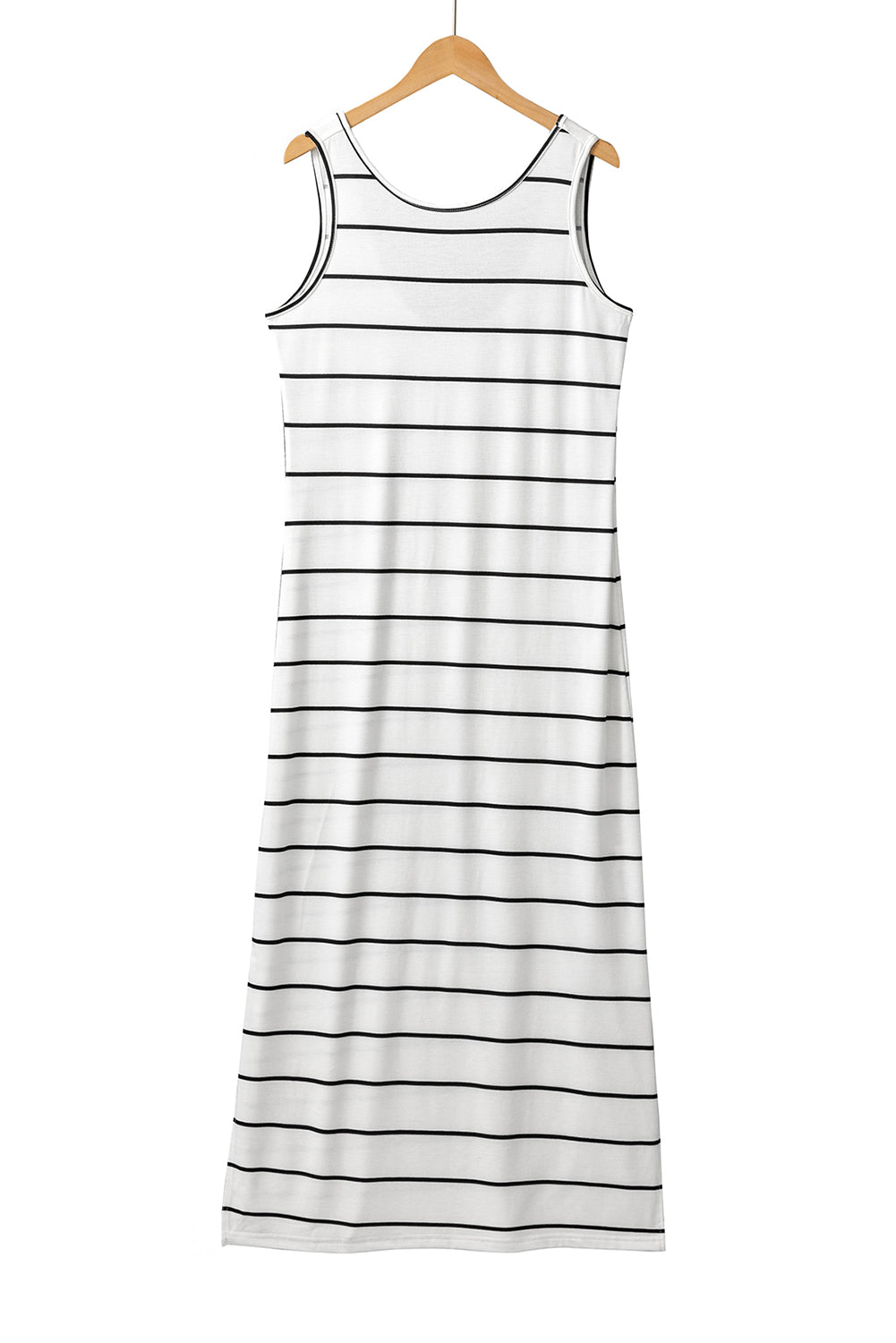 Gray Stripe Print Open Back Sleeveless Maxi Dress with Slits