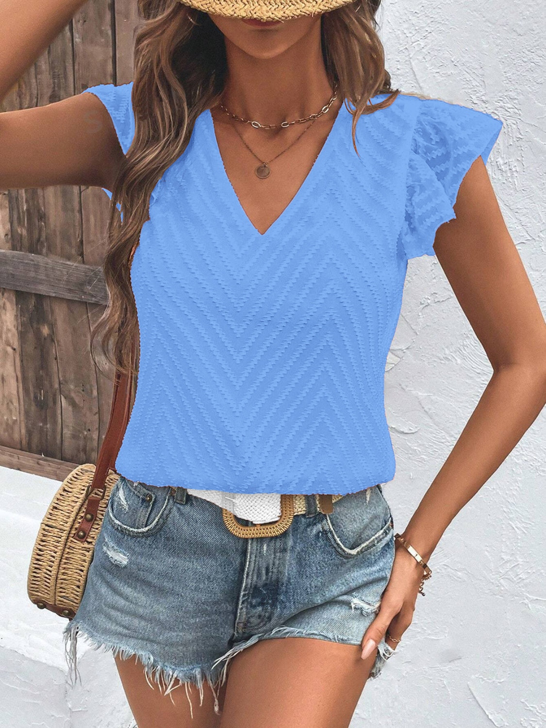 Textured V-Neck Cap Sleeve Blouse
Features: Basic style
Sheer: Opaque
Stretch: No stretch
Material composition: 100% polyester
Care instructions: Machine wash cold. Tumble dry low.
Imported


Size
UTopsDalilly Designs Boutique-Neck Cap Sleeve Blouse