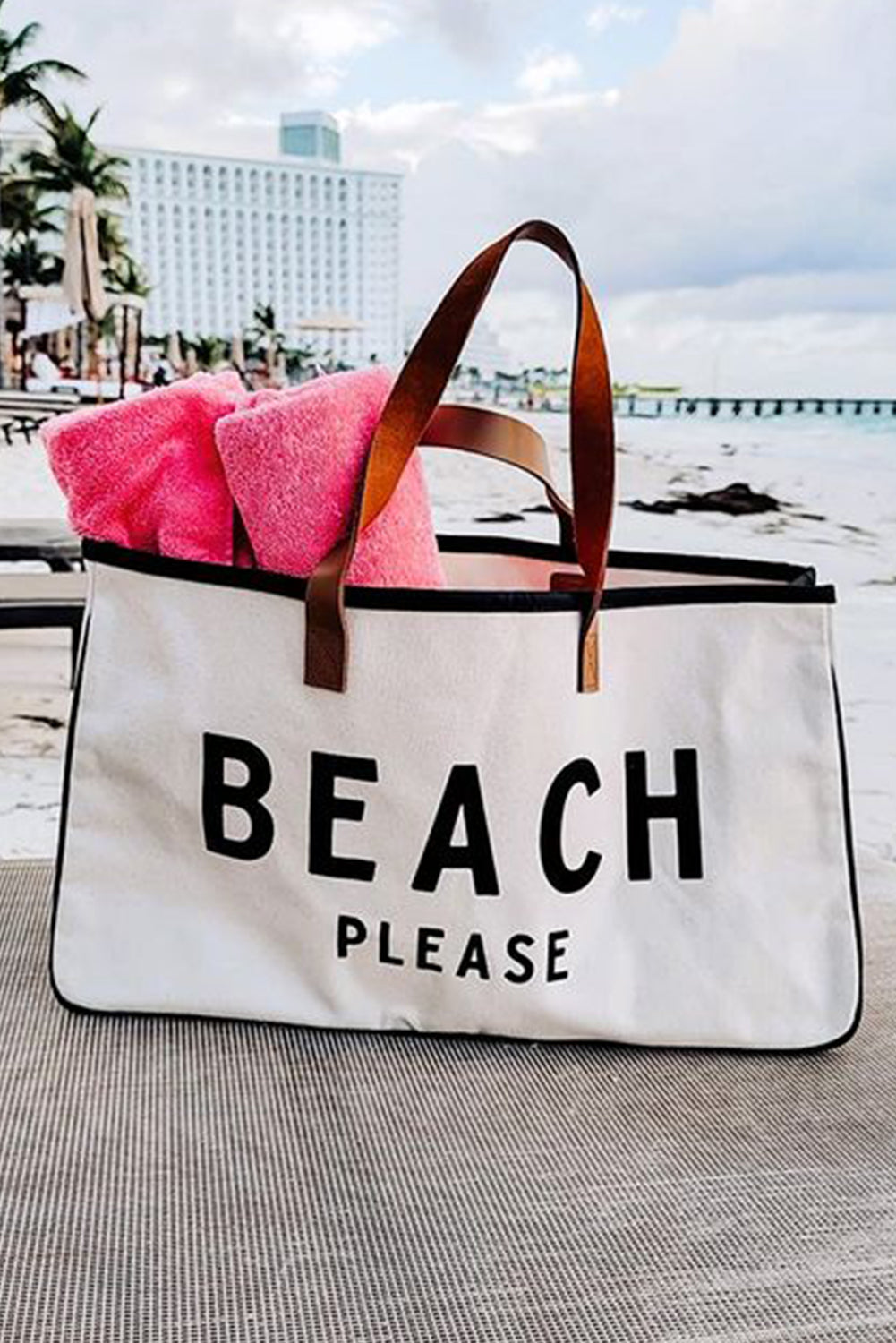 White BEACH PLEASE Print Large Canvas Tote Bag
 Size Chart (CM)



Sizes 



Length
 



Height
 



Width
 






 




 




 





ONE SIZE
 



56~57
 



29~30
 



14~15
 






		BEACH PLEASE print addsShoes & Bags/HandbagsDalilly Designs BoutiquePrint Large Canvas Tote Bag