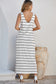 Gray Stripe Print Open Back Sleeveless Maxi Dress with Slits