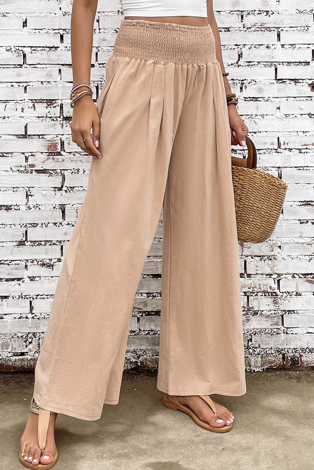 Black Smocked Wide Waistband High Waist Wide Leg Pants


		Flattering smocked waistband cinches at the waist for a lovely silhouette
	
	
		High waist design elongates legs for a stylish and elegant look
	
	
		WiBottomsDalilly Designs BoutiqueBlack Smocked Wide Waistband High Waist Wide Leg Pants