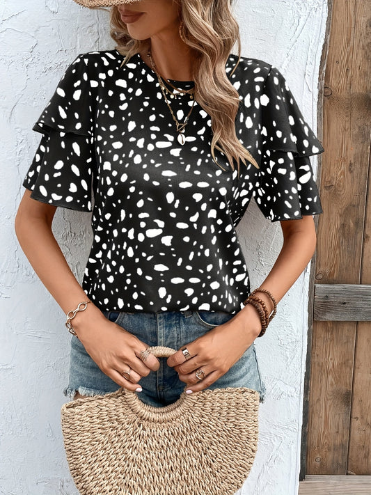 Printed Round Neck Short Sleeve Blouse
Features: Ruffled
Sheer: Opaque
Stretch: No stretch
Material composition: 100% polyester
Care instructions: Machine wash cold. Tumble dry low.
Imported


Size
US
ToDalilly Designs BoutiquePrinted Round Neck Short Sleeve Blouse