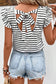 Tied Striped V-Neck Cap Sleeve T-Shirt
Features: Tied
Sheer: Opaque
Stretch: No stretch
Material composition: 95% cotton, 5% elastane
Care instructions: Machine wash cold. Tumble dry low.
Imported


SizeTopsDalilly Designs Boutique-Neck Cap Sleeve