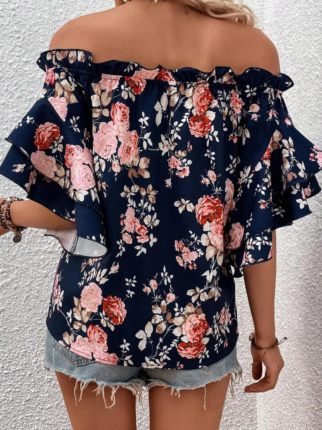 Printed Off-Shoulder Flounce Sleeve Blouse
Features: Frill
Sheer: Opaque
Stretch: No stretch
Material composition: 100% polyester
Care instructions: Machine wash cold. Tumble dry low.
Imported
Product measurTopsDalilly Designs Boutique-Shoulder Flounce Sleeve Blouse