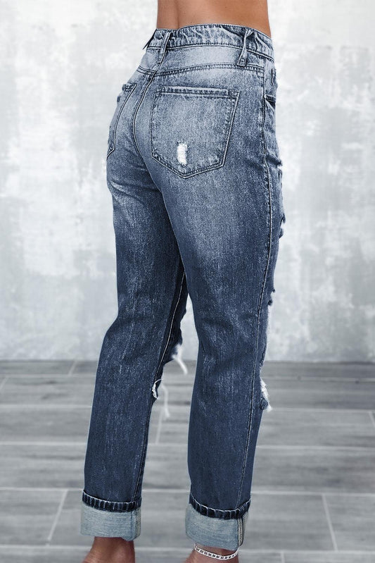 Navy Blue Light Wash Frayed Slim Fit High Waist Jeans


		We highly recommend these trendy light-wash jeans
	
	
		The high waistline paired with a slim fit makes your legs look longer
	
	
		The ripped design isBottomsDalilly Designs BoutiqueNavy Blue Light Wash Frayed Slim Fit High Waist Jeans