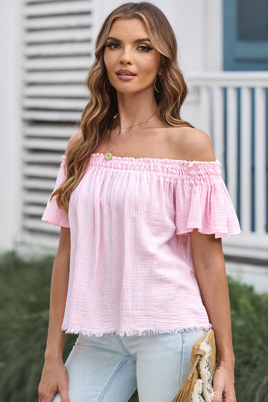 Off-Shoulder Short Sleeve Blouse
Features: Basic style
Sheer: Opaque
Stretch: No stretch
Material composition: 100% cotton
Care instructions: Machine wash cold. Tumble dry low.
Imported
Product meaTopsDalilly Designs Boutique-Shoulder Short Sleeve Blouse