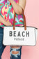 White BEACH PLEASE Print Large Canvas Tote Bag