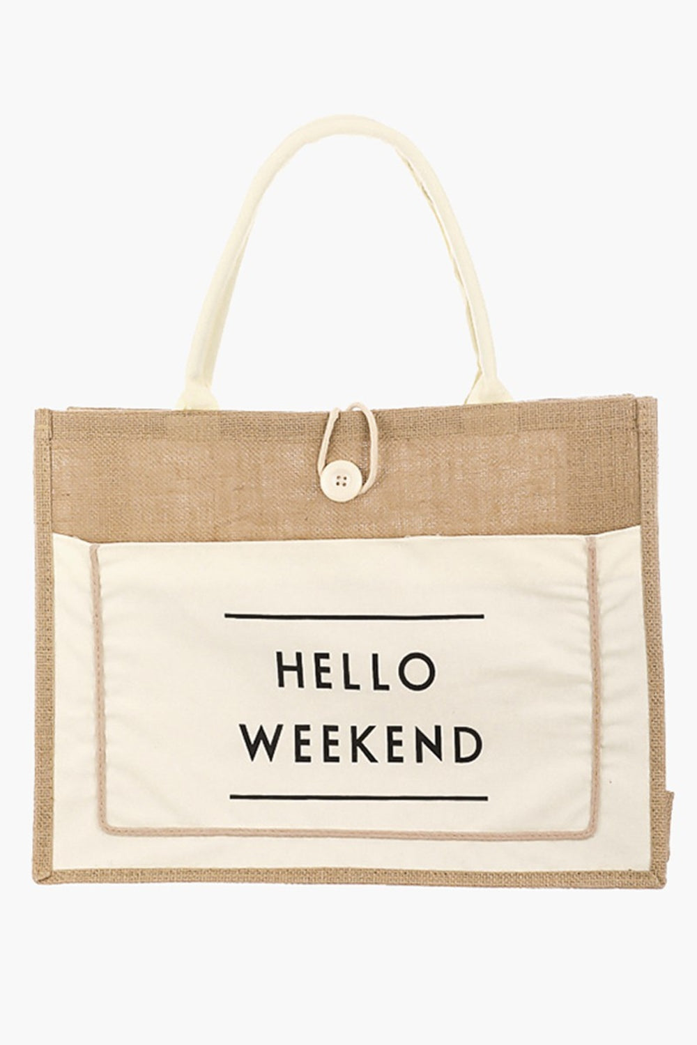 Fame Hello Weekend Burlap Tote BagA stunning must have tote bag that is designed with a hello weekend burlap tote bag design. Perfect as a gift for a loved one!
Bag size: Large
Material: 100% polyestAccessoriesDalilly Designs BoutiqueWeekend Burlap Tote Bag