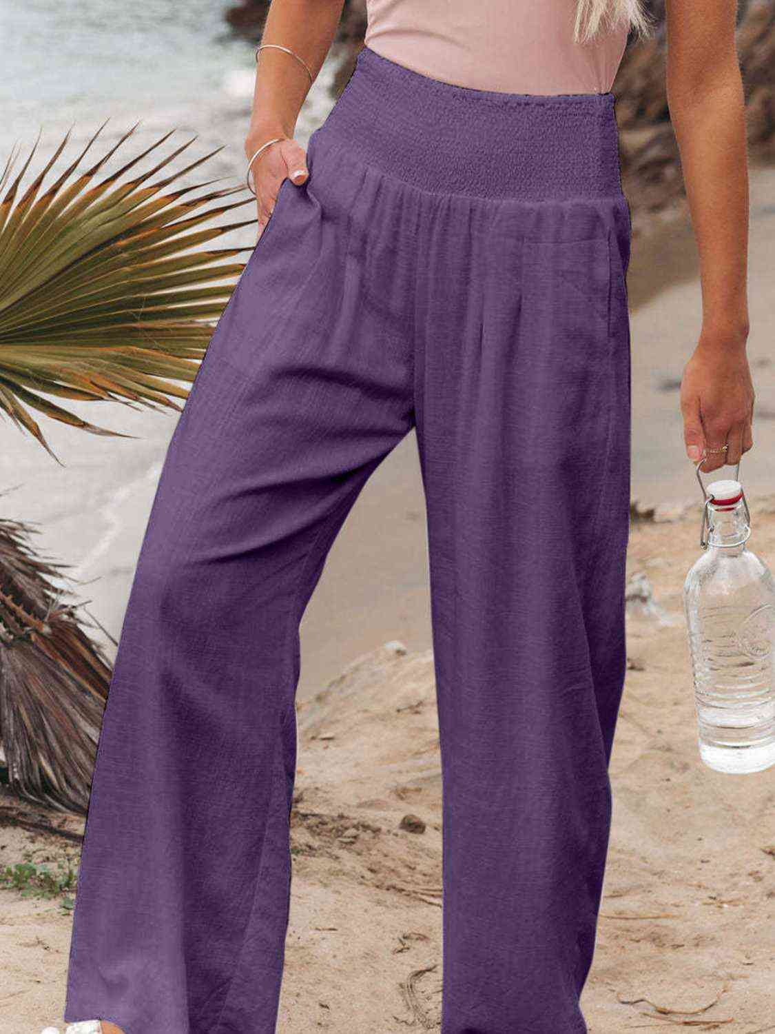 Full Size Smocked Waist Wide Leg Pants
Features: Pocketed, Smocked
Sheer: Opaque
Material composition: 95% polyester, 5%spandex
Care instructions: Machine wash cold. Tumble dry low.
Imported
Product measBottomsDalilly Designs BoutiqueFull Size Smocked Waist Wide Leg Pants