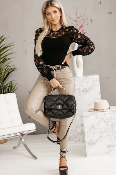 Hollowed Floral Lace Spliced Long Sleeve Blouse
Features: Cutout
Sheer: Opaque
Stretch: No stretch
Material composition: 100% polyester
Care instructions: Machine wash cold. Tumble dry low.
Imported
Product measuTopsDalilly Designs BoutiqueHollowed Floral Lace Spliced Long Sleeve Blouse