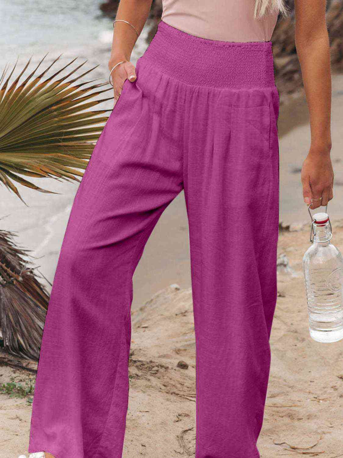 Full Size Smocked Waist Wide Leg Pants
Features: Pocketed, Smocked
Sheer: Opaque
Material composition: 95% polyester, 5%spandex
Care instructions: Machine wash cold. Tumble dry low.
Imported
Product measBottomsDalilly Designs BoutiqueFull Size Smocked Waist Wide Leg Pants