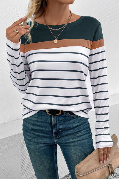 Striped Round Neck Long Sleeve T-Shirt
Features: Basic style
Sheer: Opaque
Stretch: Slightly stretchy
Material composition: 100% polyester
Care instructions: Machine wash cold. Tumble dry low.
Imported
PTopsDalilly Designs BoutiqueStriped Round Neck Long Sleeve