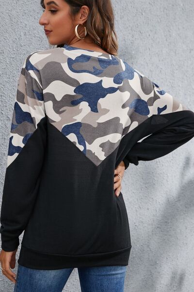 Camouflage Round Neck Long Sleeve Sweatshirt
Features: Basic style
Sheer: Opaque
Stretch: Slightly stretchy
Material composition: 35% polyester, 65% cotton
Care instructions: Machine wash cold. Tumble dry low.TopsDalilly Designs BoutiqueCamouflage Round Neck Long Sleeve Sweatshirt