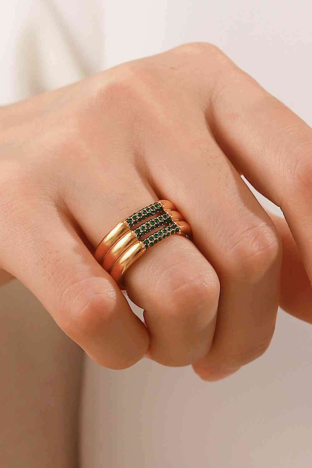 Triple-Layered Rhinestone Ring
Picture style: Flat lay, studio
Features: Triple layered, rhinestone
Material: Stainless steel
Care: Avoid wearing during exercise, as sweat will react with the jewAccessoriesDalilly Designs BoutiqueTriple-Layered Rhinestone Ring