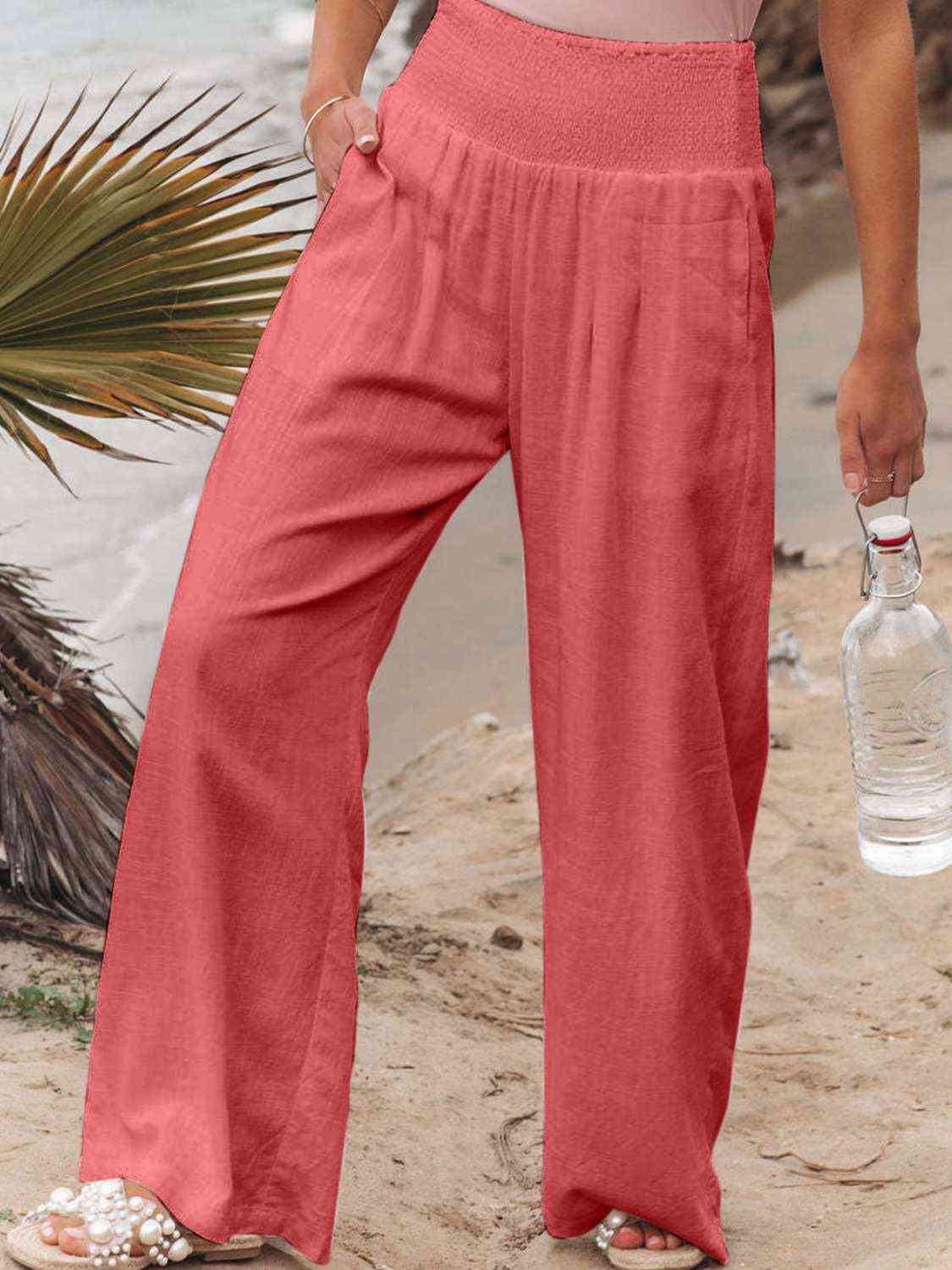 Full Size Smocked Waist Wide Leg Pants
Features: Pocketed, Smocked
Sheer: Opaque
Material composition: 95% polyester, 5%spandex
Care instructions: Machine wash cold. Tumble dry low.
Imported
Product measBottomsDalilly Designs BoutiqueFull Size Smocked Waist Wide Leg Pants