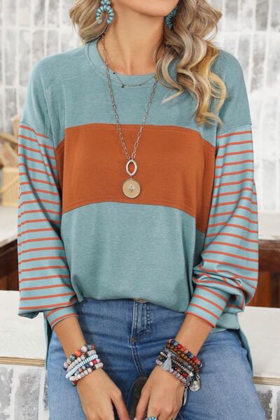 Striped Round Neck Lantern Sleeve Sweatshirt
Features: Basic style
Sheer: Opaque
Stretch: Slightly stretchy
Material composition: 95% polyester, 5% elastane
Care instructions: Machine wash cold. Tumble dry lowTopsDalilly Designs BoutiqueStriped Round Neck Lantern Sleeve Sweatshirt