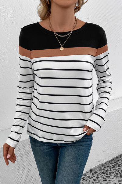 Striped Round Neck Long Sleeve T-Shirt
Features: Basic style
Sheer: Opaque
Stretch: Slightly stretchy
Material composition: 100% polyester
Care instructions: Machine wash cold. Tumble dry low.
Imported
PTopsDalilly Designs BoutiqueStriped Round Neck Long Sleeve