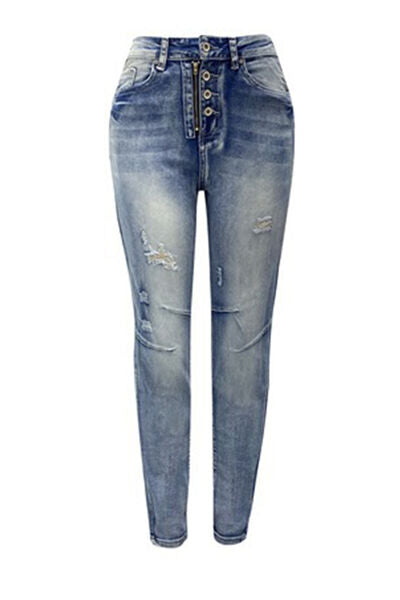 Distressed Button-Fly Jeans with Pockets
Features: Distressed
Stretch: No stretch
Material composition: 65% cotton, 35%% polyester
Care instructions: Machine wash cold. Tumble dry low.
Imported
Product meaBottomsDalilly Designs BoutiqueDistressed Button-Fly Jeans