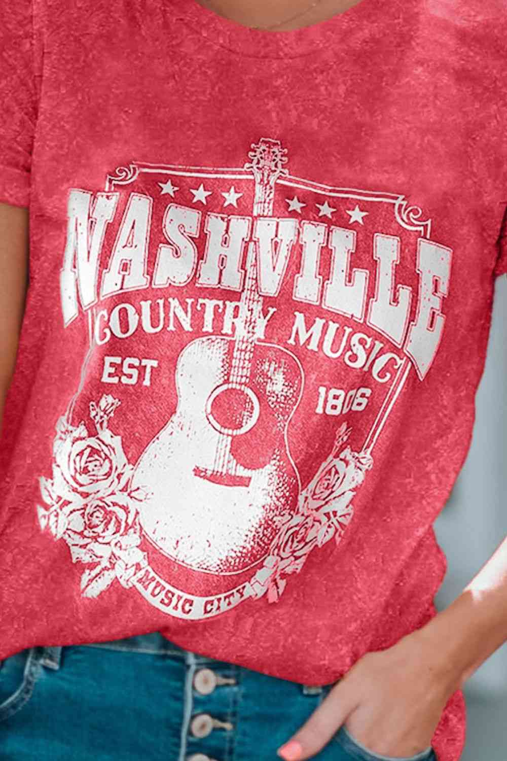 NASHVILLE COUNTRY MUSIC Graphic Round Neck Tee Shirt
Pattern type: DTG graphic
Style: Casual
Features: Basic style
Neckline: Round neck
Length: Regular
Sleeve length: Short sleeves
Sleeve type: Regular sleeves
Sheer: TopsDalilly Designs BoutiqueNASHVILLE COUNTRY MUSIC Graphic Round Neck Tee Shirt