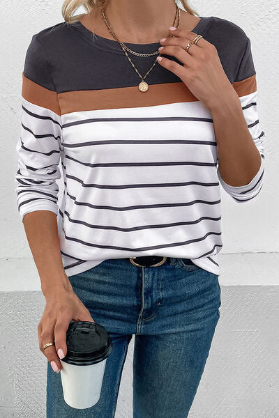 Striped Round Neck Long Sleeve T-Shirt
Features: Basic style
Sheer: Opaque
Stretch: Slightly stretchy
Material composition: 100% polyester
Care instructions: Machine wash cold. Tumble dry low.
Imported
PTopsDalilly Designs BoutiqueStriped Round Neck Long Sleeve