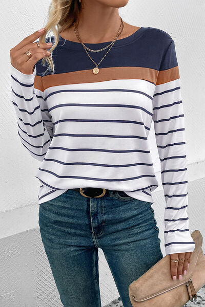 Striped Round Neck Long Sleeve T-Shirt
Features: Basic style
Sheer: Opaque
Stretch: Slightly stretchy
Material composition: 100% polyester
Care instructions: Machine wash cold. Tumble dry low.
Imported
PTopsDalilly Designs BoutiqueStriped Round Neck Long Sleeve