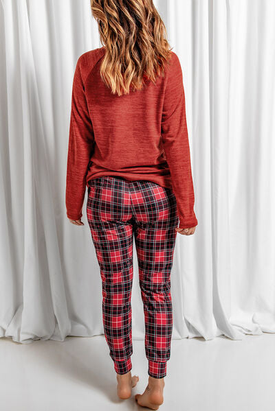 Round Neck Top and Drawstring Plaid Pants Lounge Set
Features: Drawstring
Number of pieces: Two-piece
Sheer: Opaque
Stretch: Slightly stretchy
Material composition: 97% polyester, 3% elastane
Care instructions: MachinLoungewearDalilly Designs BoutiqueDrawstring Plaid Pants Lounge Set