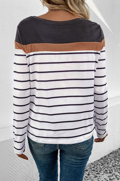 Striped Round Neck Long Sleeve T-Shirt
Features: Basic style
Sheer: Opaque
Stretch: Slightly stretchy
Material composition: 100% polyester
Care instructions: Machine wash cold. Tumble dry low.
Imported
PTopsDalilly Designs BoutiqueStriped Round Neck Long Sleeve