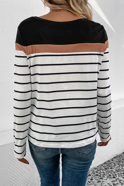 Striped Round Neck Long Sleeve T-Shirt
Features: Basic style
Sheer: Opaque
Stretch: Slightly stretchy
Material composition: 100% polyester
Care instructions: Machine wash cold. Tumble dry low.
Imported
PTopsDalilly Designs BoutiqueStriped Round Neck Long Sleeve