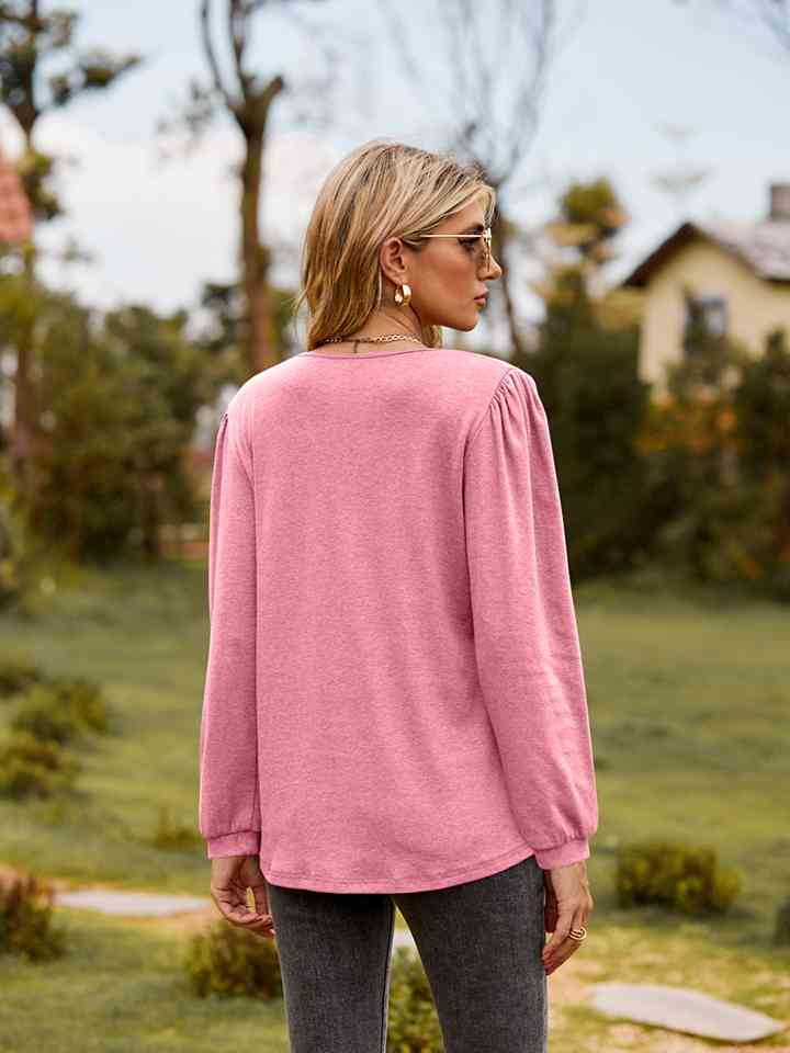 Puff Sleeve Ruffle Trim Blouse
Features: Frill
Sheer: Opaque
Stretch: Slightly stretchy
Material composition: 65% rayon, 30% polyester, 5% spandex
Care instructions: Machine wash cold. Tumble dryTopsDalilly Designs BoutiquePuff Sleeve Ruffle Trim Blouse