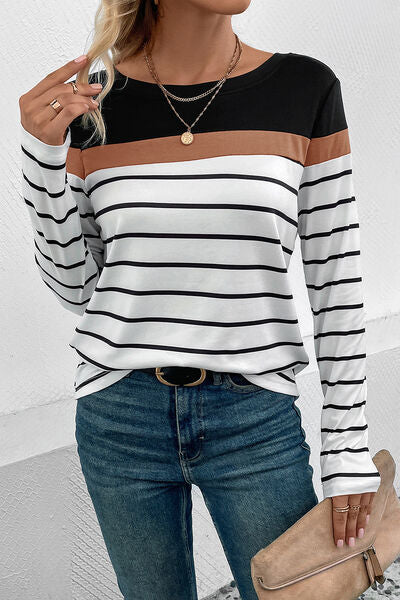 Striped Round Neck Long Sleeve T-Shirt
Features: Basic style
Sheer: Opaque
Stretch: Slightly stretchy
Material composition: 100% polyester
Care instructions: Machine wash cold. Tumble dry low.
Imported
PTopsDalilly Designs BoutiqueStriped Round Neck Long Sleeve