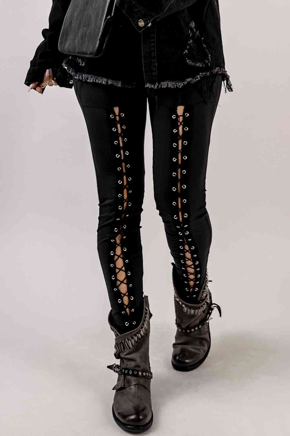 Grommet Lace Up Leggings
Sizing category: Regular
Picture style: Studio
Pattern type: Solid
Style: Chic, casual, bold
Features: Lace up
Length: Long
Material: 95% polyester, 5% spandex
StreBottomsDalilly Designs BoutiqueGrommet Lace