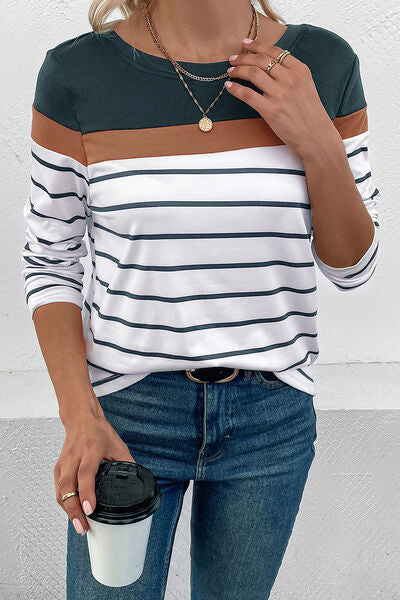 Striped Round Neck Long Sleeve T-Shirt
Features: Basic style
Sheer: Opaque
Stretch: Slightly stretchy
Material composition: 100% polyester
Care instructions: Machine wash cold. Tumble dry low.
Imported
PTopsDalilly Designs BoutiqueStriped Round Neck Long Sleeve