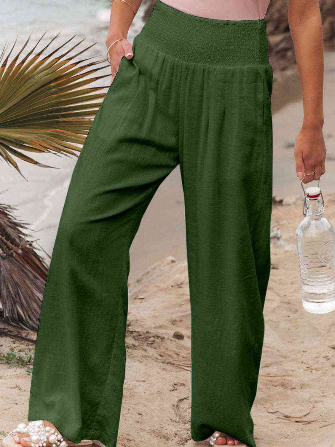 Full Size Smocked Waist Wide Leg Pants
Features: Pocketed, Smocked
Sheer: Opaque
Material composition: 95% polyester, 5%spandex
Care instructions: Machine wash cold. Tumble dry low.
Imported
Product measBottomsDalilly Designs BoutiqueFull Size Smocked Waist Wide Leg Pants