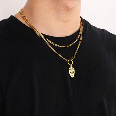 Skull Shape Double-Layered Pendant Necklace
Pieces: 1-piece
Material: Stainless steel, Silver-plated, Gold-plated
Care instructions: Avoid wearing during exercise, as sweat will react with the jewelry to prodAccessoriesDalilly Designs BoutiqueSkull Shape Double-Layered Pendant Necklace